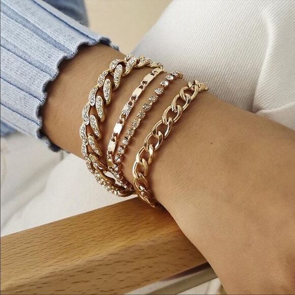 Layered Crystal Bracelets Gold Plated Bracelet Set - Picture 1 of 3